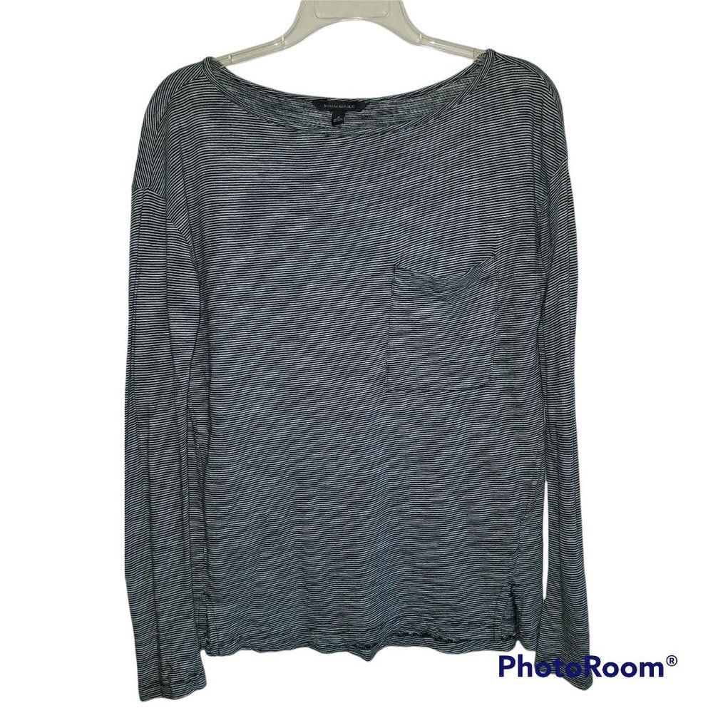 Banana Republic Black and White Stripped Long Sleeve Tee with Pocket